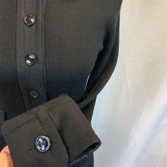 Akris Punto black ribbed knit long sleeve pleated wool dress Sz 4 NWOT - Picture 4 of 14